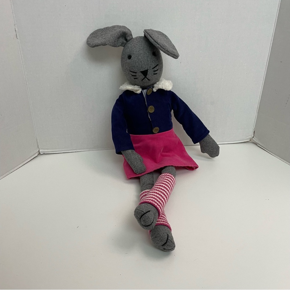 Anthropologie Bunny Rabbit Stuffed Animal Plush Fashionista Outfit Grey Pink